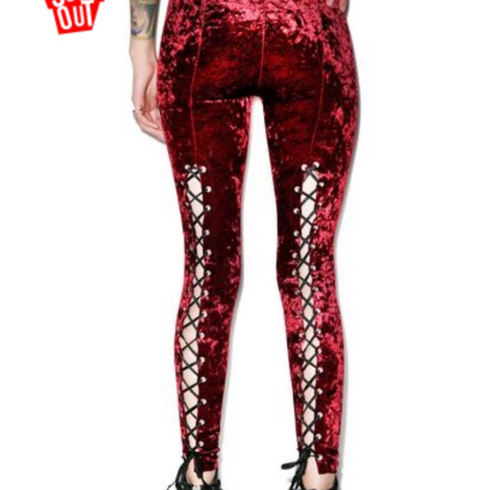 Maroon Velvet Lace Up Leggings